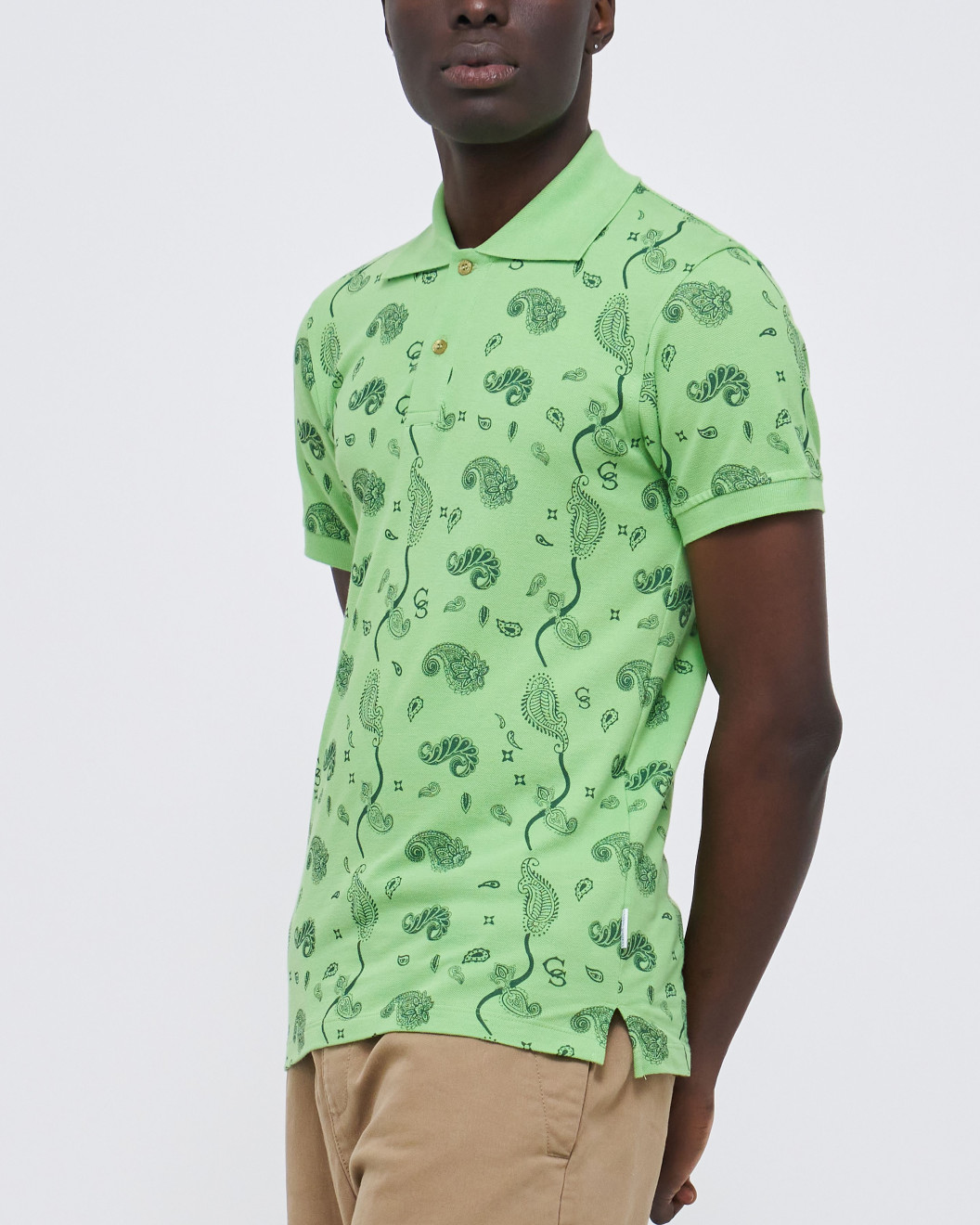 Men's Green Grass Pique Polo, with Soho 1964 all-over Paisley Print