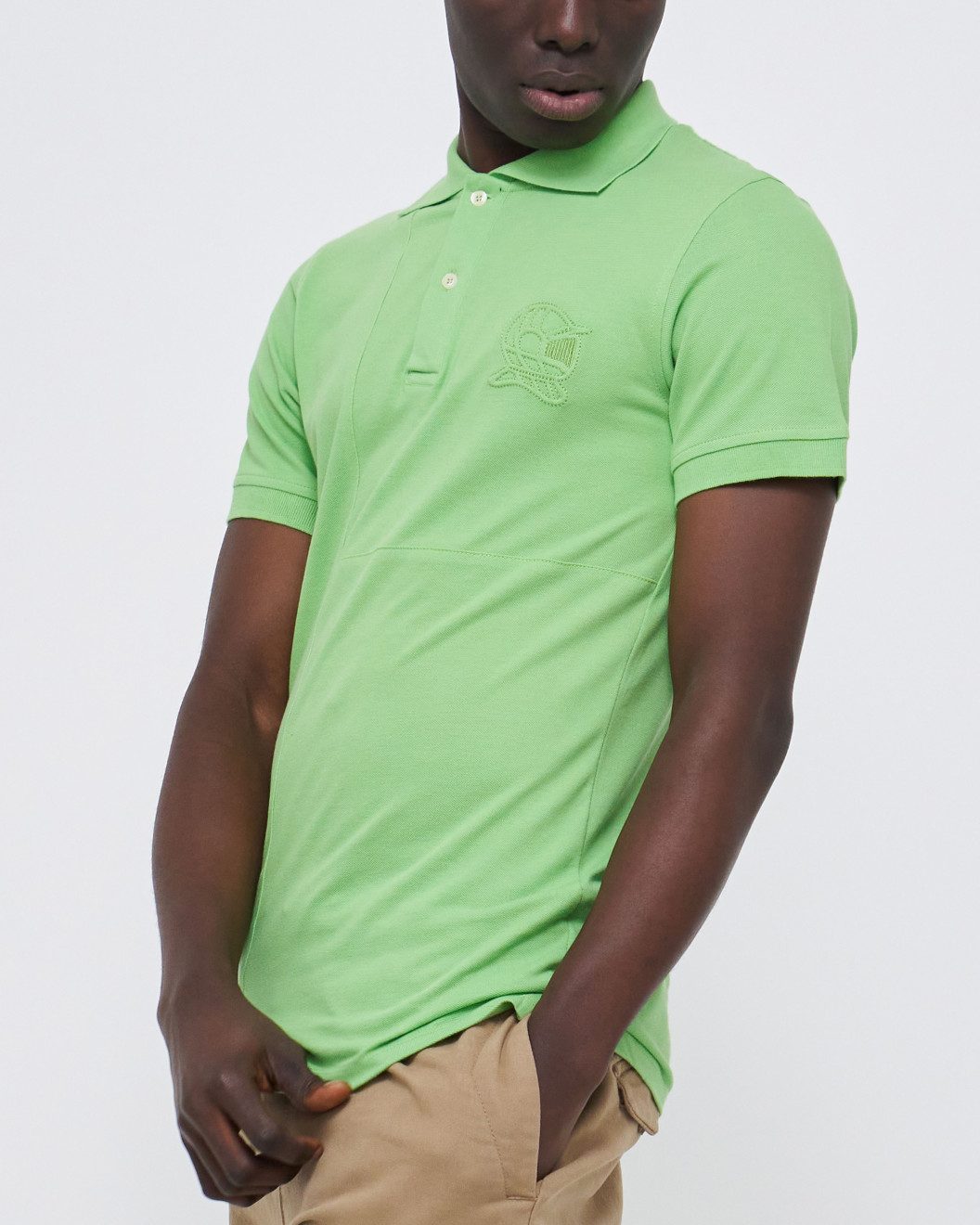 Men's Green Polo, with Contrast Geometric Panel and Casual Society Logo