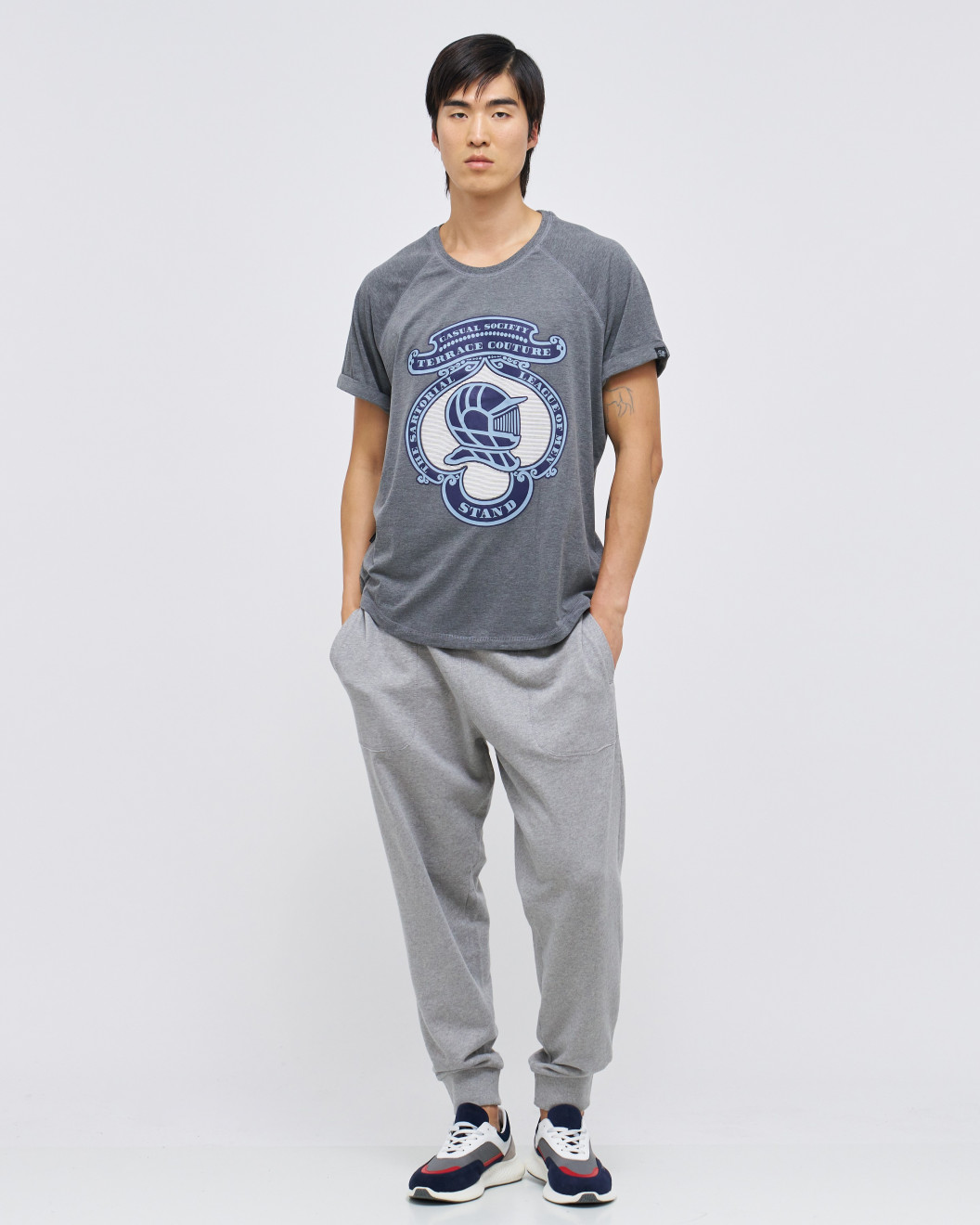 Men's Carbon Grey Crew Neck T-Shirt with Raised Rubber Print Casual Society Logo