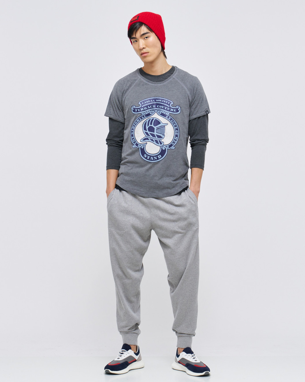 Men's Carbon Grey Crew Neck T-Shirt with Raised Rubber Print Casual Society Logo