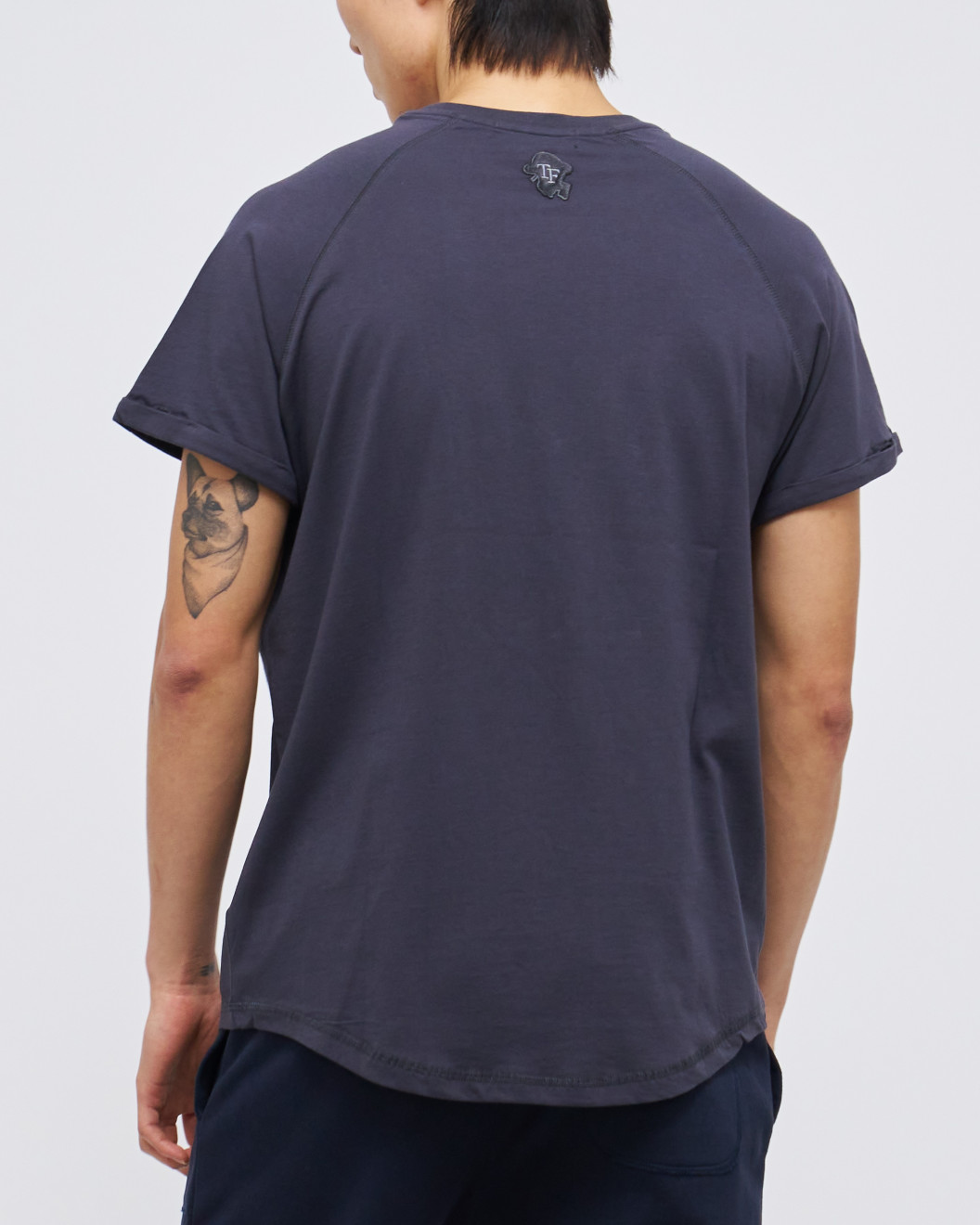 Men's Cobalt Grey Crew Neck T-Shirt, with Raised Rubber Casual Society Printed Logo