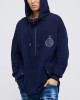 Men's Navy Loop-back Cotton Sweatshirt Parka, with Casual Society Logo in Micro-Leather Embossed Embroidery