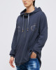 Men's Grey Loop-back Cotton Sweatshirt Parka, with Casual Society Logo in Micro-Leather Embossed Embroidery