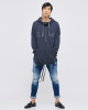 Men's Grey Loop-back Cotton Sweatshirt Parka, with Casual Society Logo in Micro-Leather Embossed Embroidery