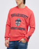 Men's Grenadine Red Loop-Back Cotton Sweatshirt with Micro-Leather & Velvet Embossed Embroidery