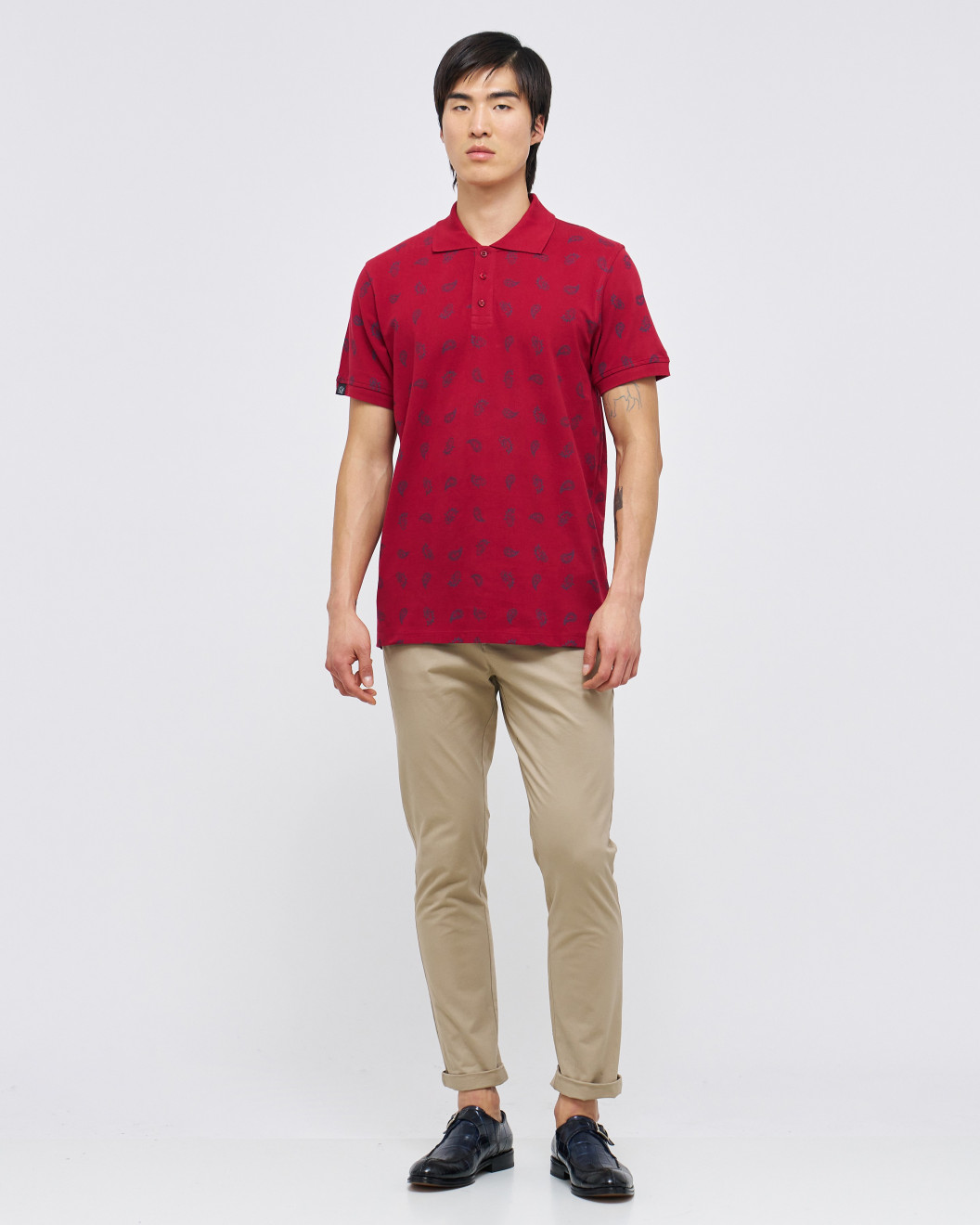 Men's Rio Red Polo, Paisley Print and Embossed Casual Society Logo