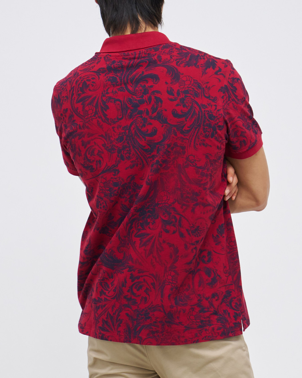 Men's Red Polo, with Baroque Wall Paper Print and Embossed Casual Society Logo