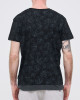 Men's Black Jersey T-shirt, Autumn Leaves Print & Shadow Contrast layered Waist