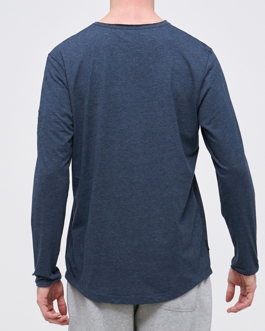 Men's Night Blue Melange Henley Shirt, with Antique Barouque All-over Print on Front Panel