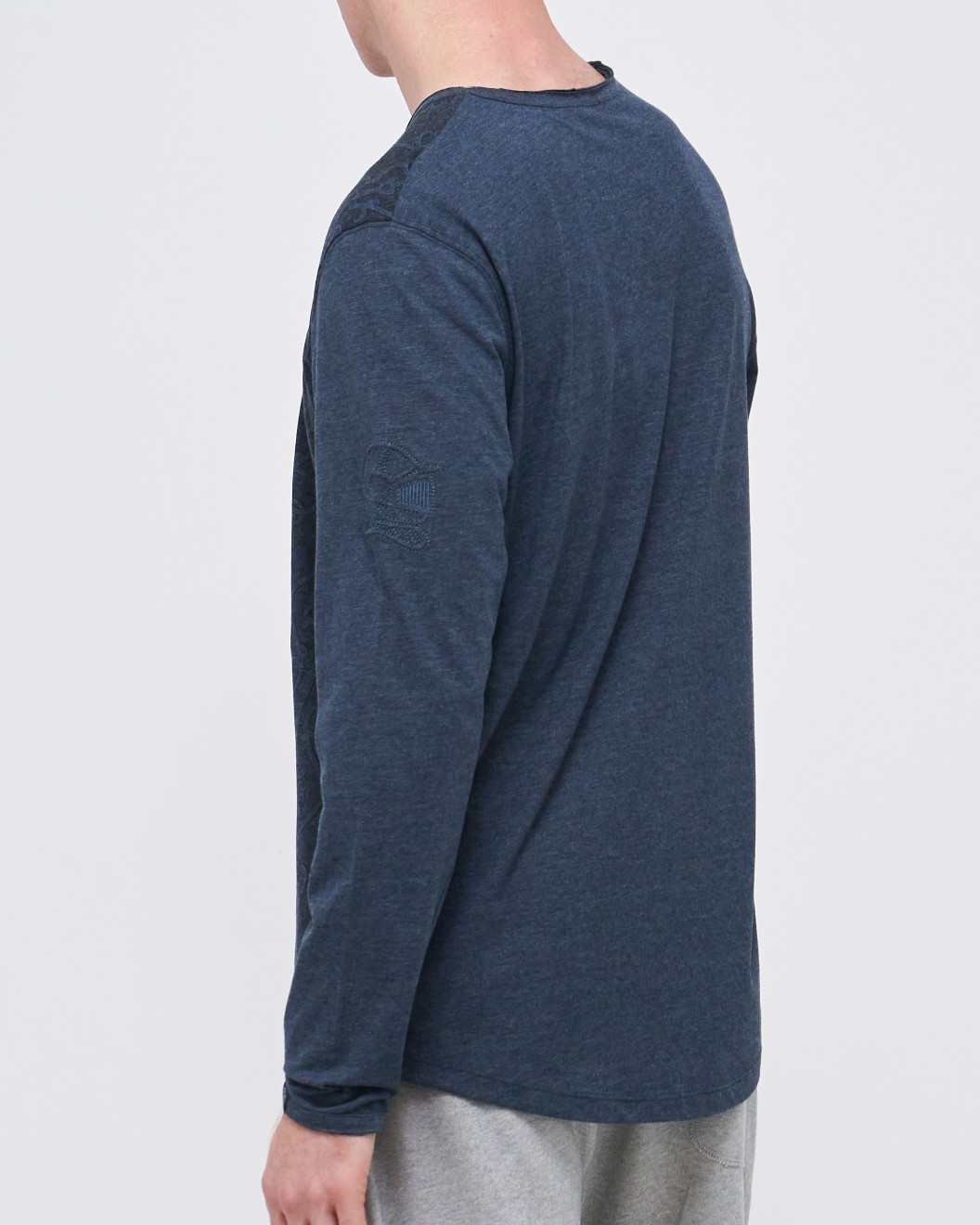 Men's Night Blue Melange Henley Shirt, with Antique Barouque All-over Print on Front Panel