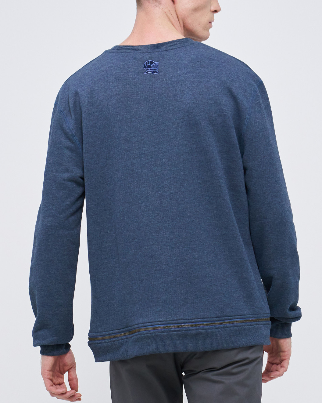 Men's Blue Loop-Back Cotton Sweatshirt, with Casual Society Micro-Leather Embroidery