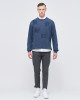 Men's Blue Loop-Back Cotton Sweatshirt, with Casual Society Micro-Leather Embroidery