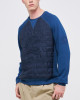 Men's Navy Loop-Back Cotton Sweatshirt, Quilted Fabric with Micro-Leather and Velvet Applique