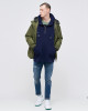 Men's Navy Loop-Back Cotton Sweatshirt Hoodie with Micro-Leather Embossed Applique Embroidery