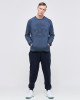 Men's Blue Loop-Back Cotton Sweatshirt, with Casual Society Embossed Micro-Leather and Velvet Embroidery