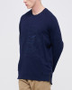 Men's Navy Loop-Back Cotton Sweatshirt, with Casual Society Embossed Micro-Leather and Velvet Emroidery