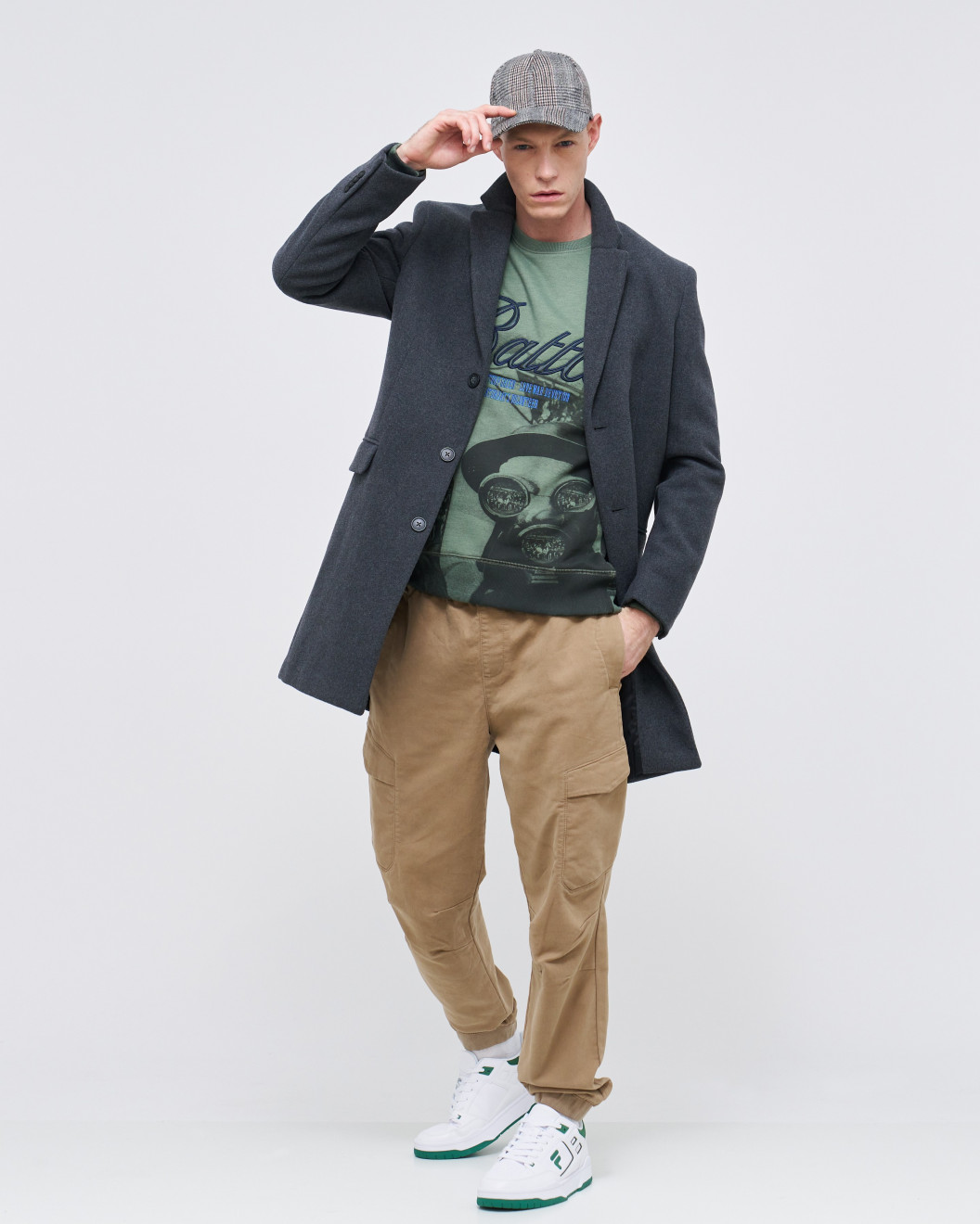 Men's Olive Loopback Sweatshirt, with Casual Society Micro-Laminate and Velvet Applique Embroidery