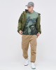 Men's Olive Loopback Sweatshirt, with Casual Society Micro-Laminate and Velvet Applique Embroidery