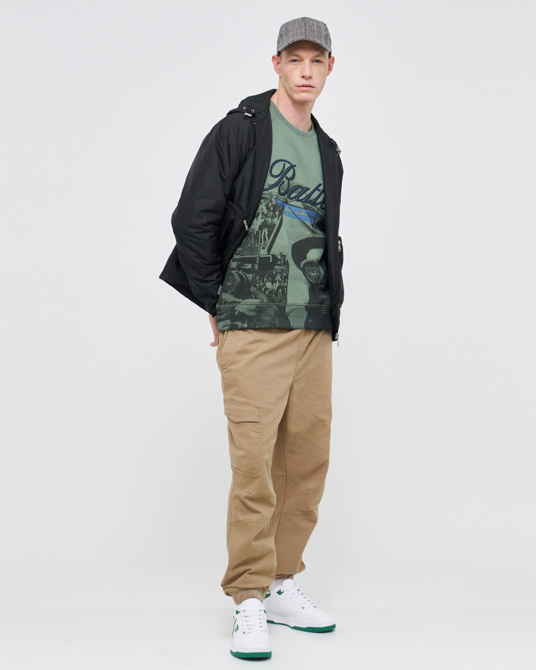 Men's Olive Loopback Sweatshirt, with Casual Society Micro-Laminate and Velvet Applique Embroidery