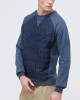 Men's Blue Loop-Back Cotton Sweatshirt with Micro-Leather and Velvet Applique Embossed Embroidery