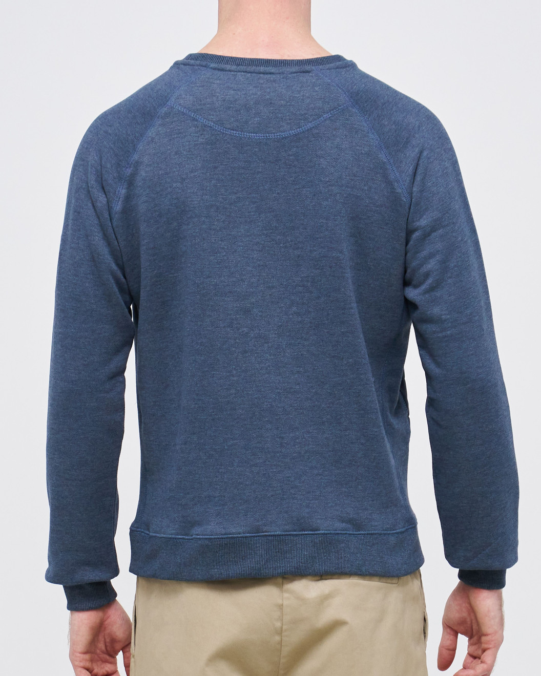 Men's Blue Loop-Back Cotton Sweatshirt with Micro-Leather and Velvet Applique Embossed Embroidery