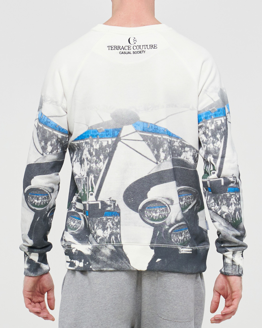 Men's White Loopback Sweatshirt with Casual Society Micro-Laminate and Velvet Applique Embroidery