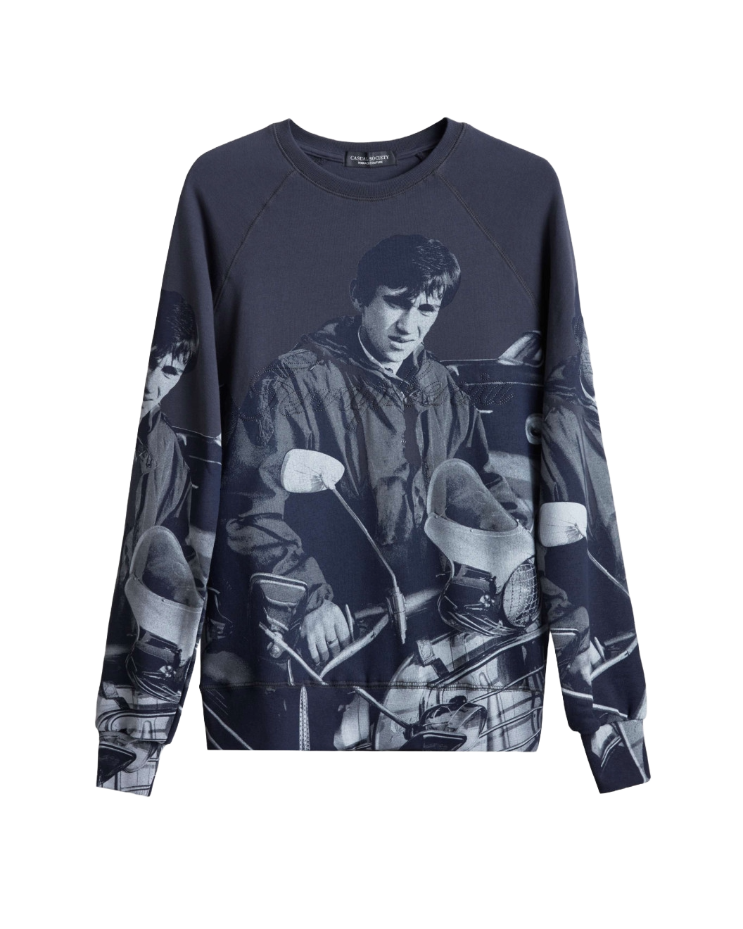 Men's Grey Melange Loop-Back Sweatshirt, Quadrophenia Print and Embossed Velvet Embroidery