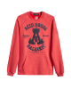 Mens Grenadine Red Loop-Back Cotton Sweatshirt, with Casual Society Embossed Micro-Leather and Velvet Emroidery