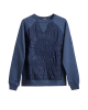 Men's Blue Loop-Back Cotton Sweatshirt with Micro-Leather and Velvet Applique Embossed Embroidery