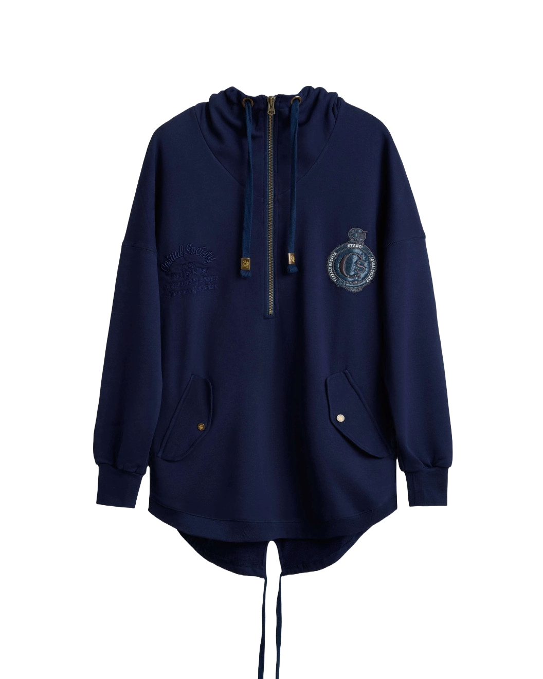 Men's Navy Loop-back Cotton Sweatshirt Parka, with Casual Society Logo in Micro-Leather Embossed Embroidery