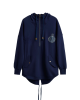 Men's Navy Loop-back Cotton Sweatshirt Parka, with Casual Society Logo in Micro-Leather Embossed Embroidery