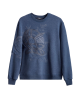 Men's Blue Loop-Back Sweatshirt, with Casual Society Micro-Leather, Applique Embossed Embroidery