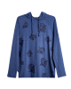 Men's Night Blue, Hooded Henley, with Casual Society All-Over Rubber Print, Embossed Embroidery Logo