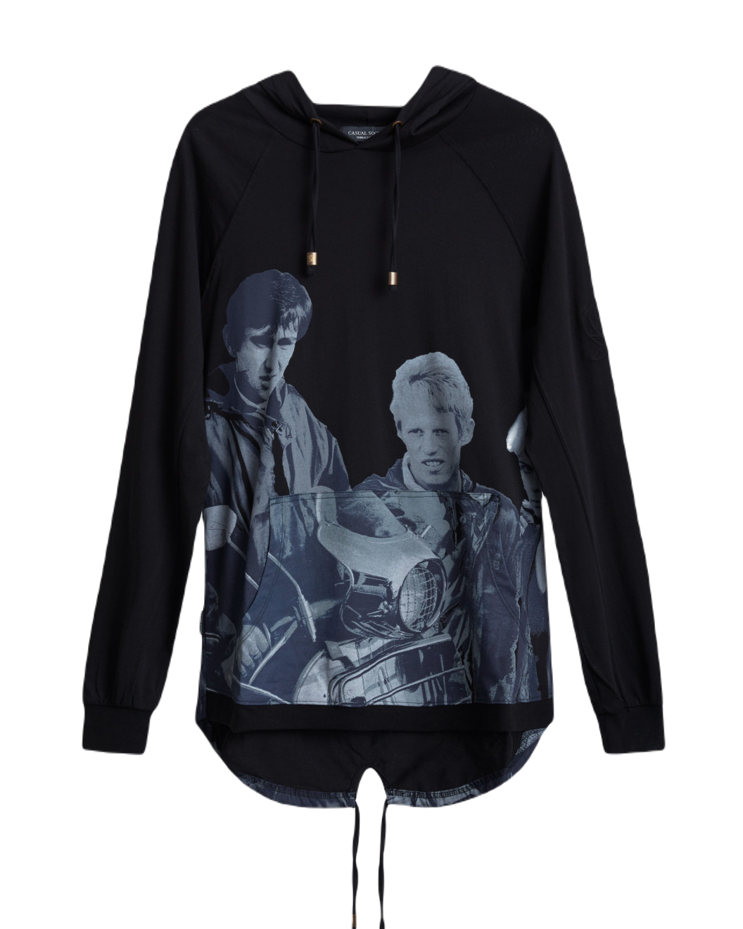 Men's Black, Hooded Henley Shirt, with Jimmy - Phil Daniels Quadrophenia Print, with Embossed Embroidery Logo