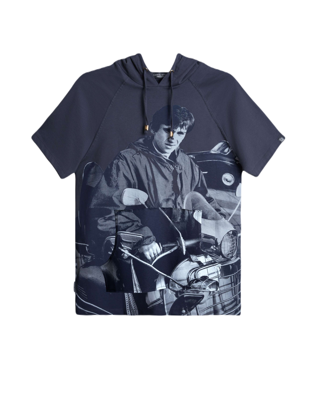 Men's Cobalt Grey, Hooded, Single Jersey T-Shirt, with Jimmy Quadrophenia Scooter Print