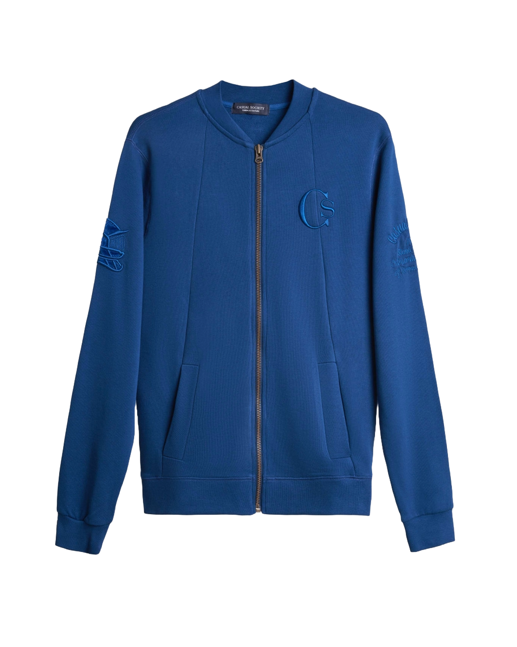 Men's Blue Loopback, Tracksuit Jacket, with Casual Society Embossed Velvet Applique Embroidery