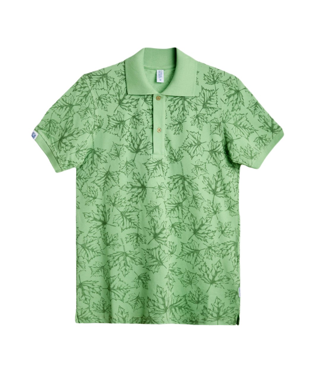 Men's Pastel Green Pique Polo, with Autumn Leaves Print and Casual Society Logo