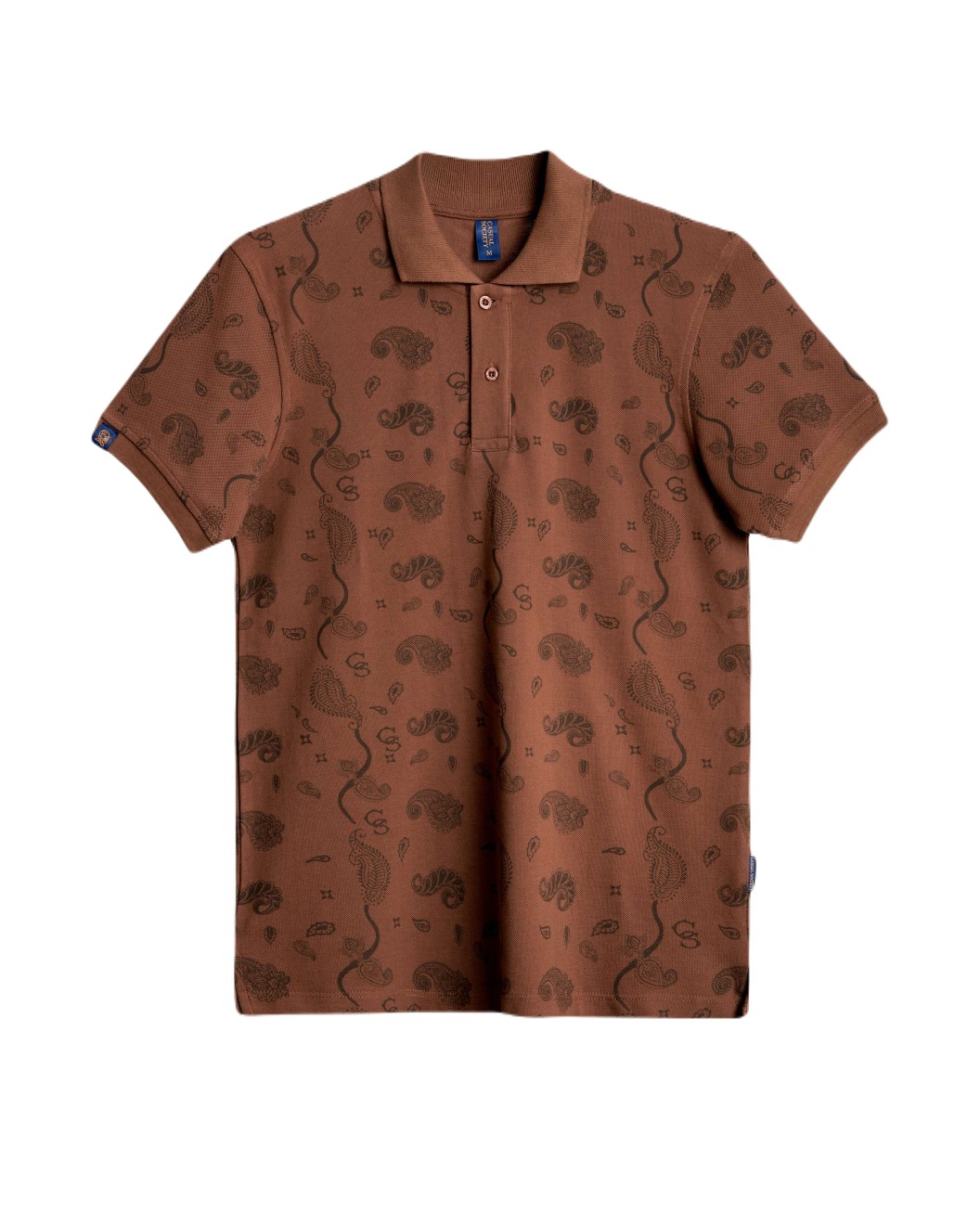 Men's Brown Pique Polo, with Soho 1964 all-over Paisley Print