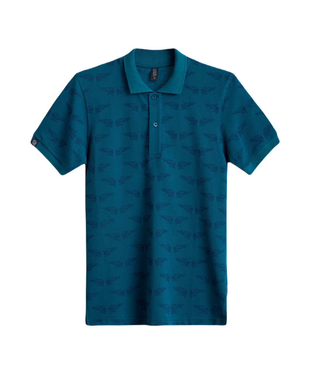 Men's Teal Pique Polo, with Angelic Templar Print and Casual Society Embossed Logo