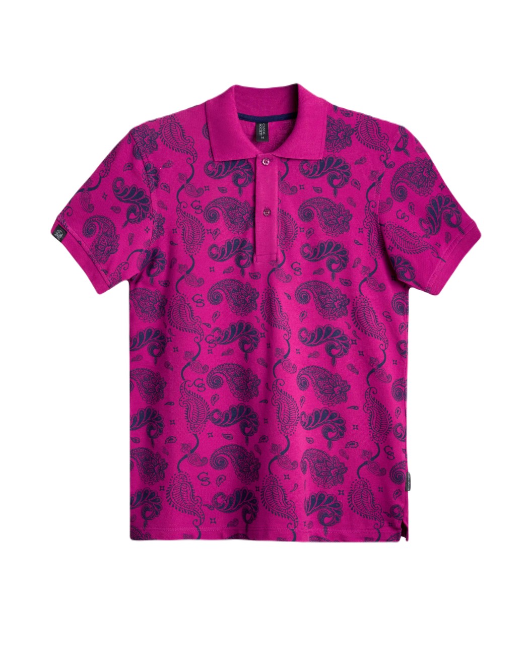 Men's Fuchsia Pique Polo, with Soho 1964 all-over Paisley Print