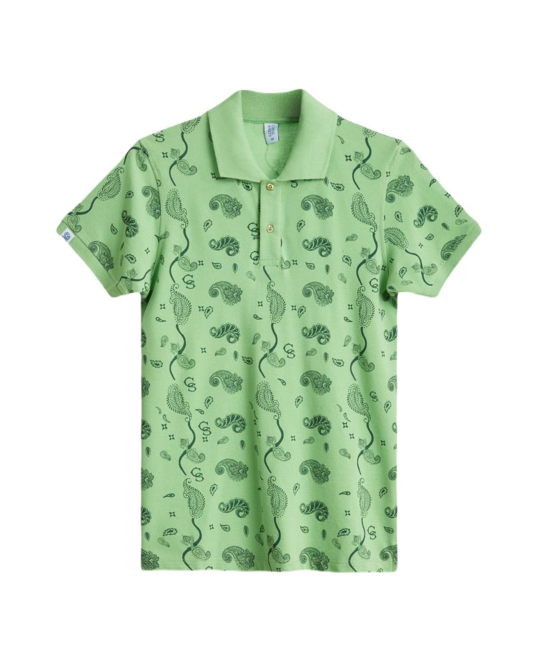 Men's Green Grass Pique Polo, with Soho 1964 all-over Paisley Print