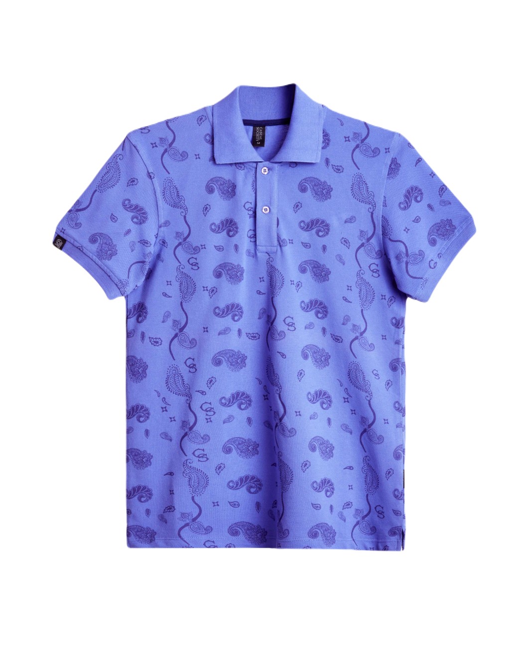 Men's Blue Pique Polo, with Soho 1964 all-over Paisley Print