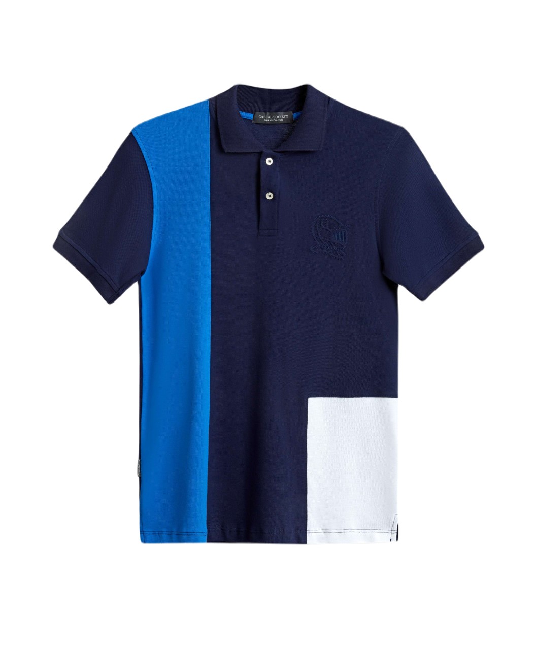 Men's Dazzling Blue Pique Polo, with Navy, White Panels and Casual Society Logo