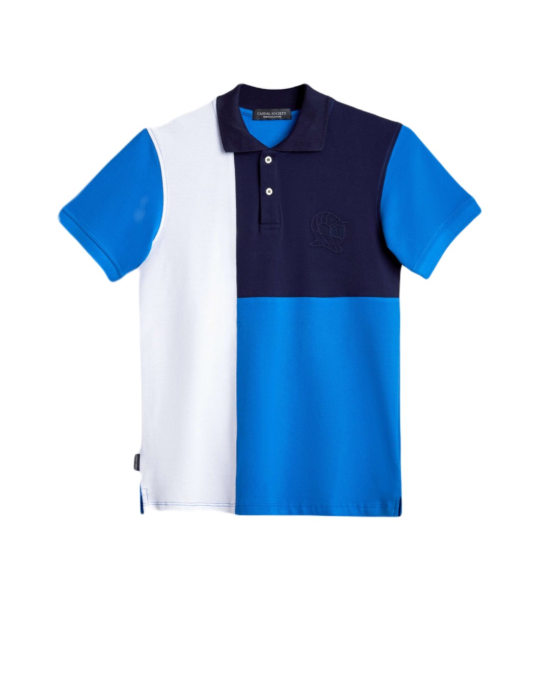 Men's Blue Polo, with White and Blue Panels and Casual Society Logo