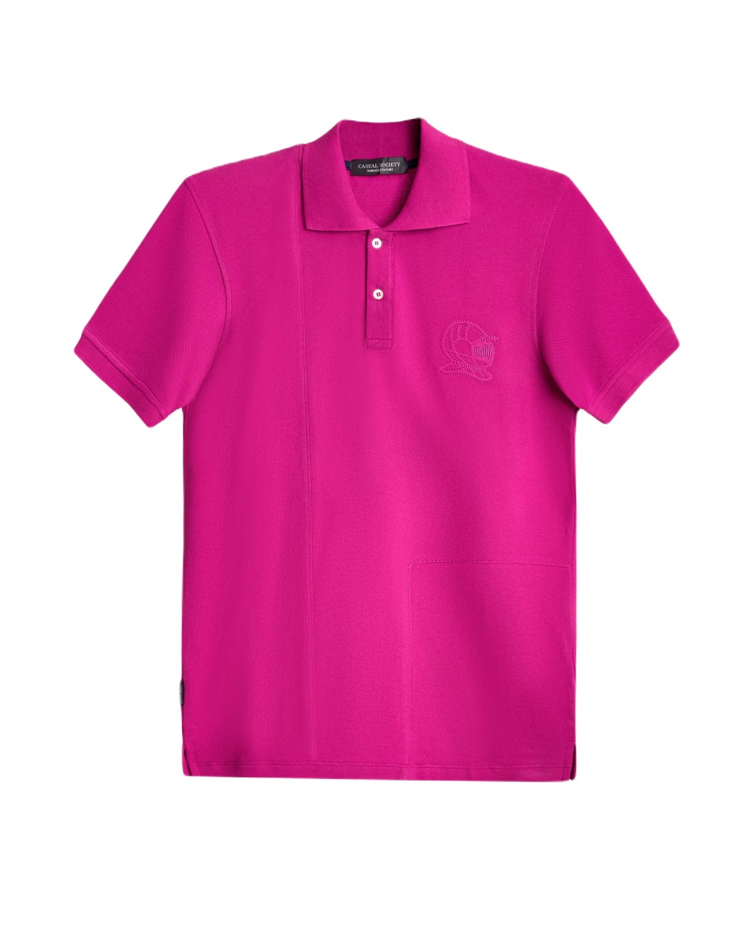 Men's Fuchsia Pink Polo, with contrast Geometric Panel and Casual Society Logo