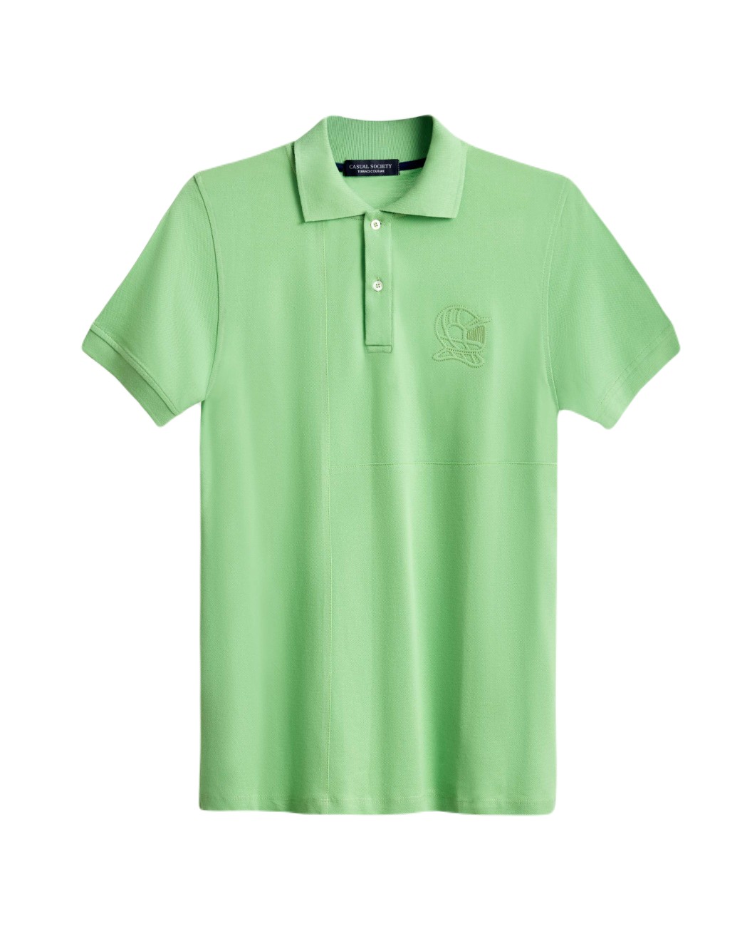 Men's Green Polo, with Contrast Geometric Panel and Casual Society Logo