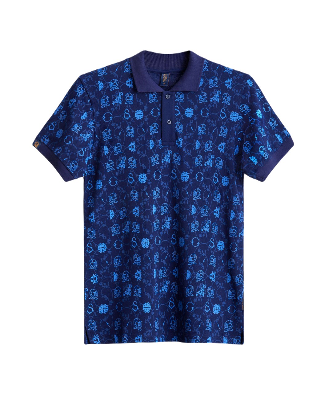 Men's Navy Polo, with Paisley Print and Embossed Casual Society Logo