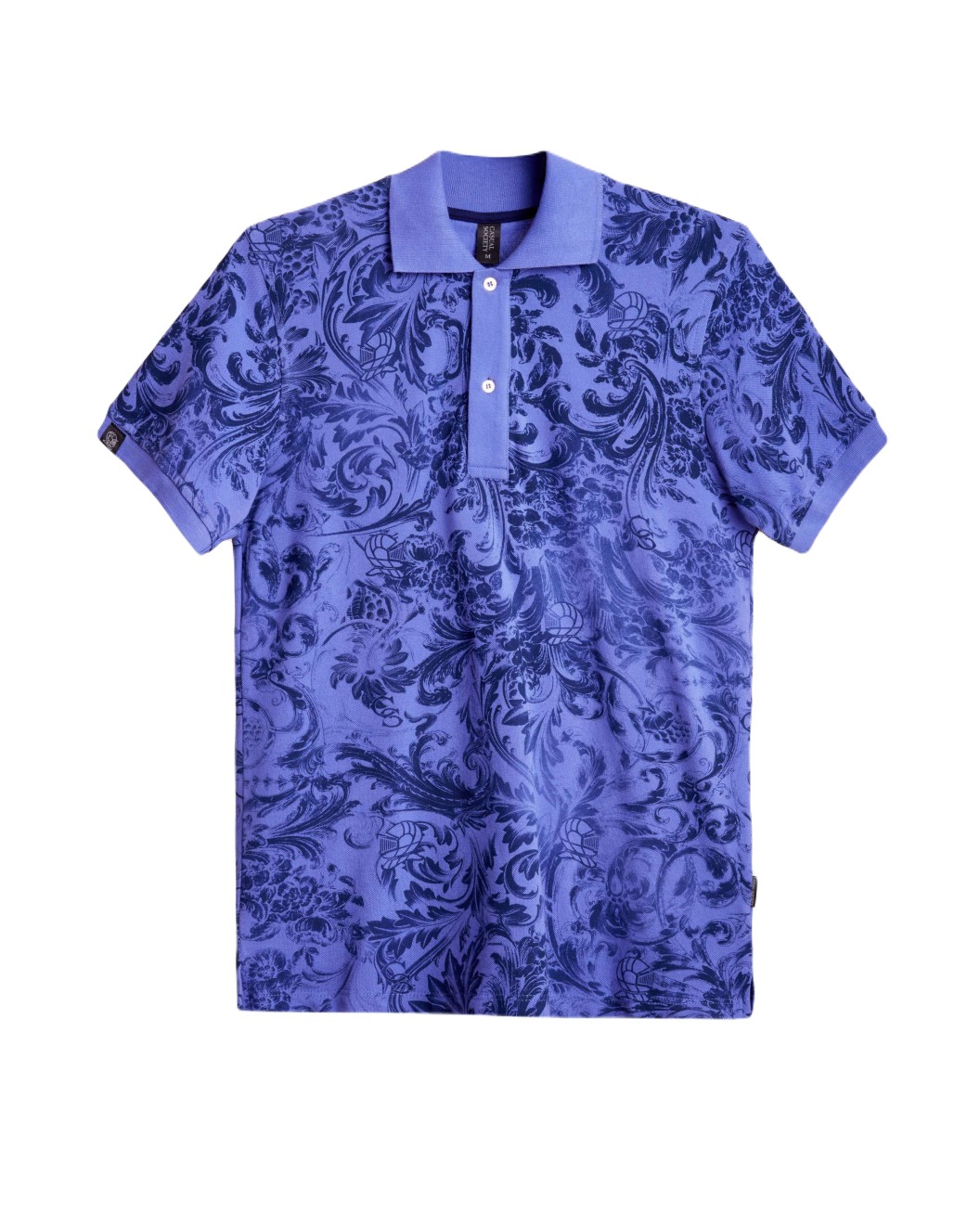 Men's Blue Polo, with Baroque Wall Paper Print and Embossed Casual Society Logo