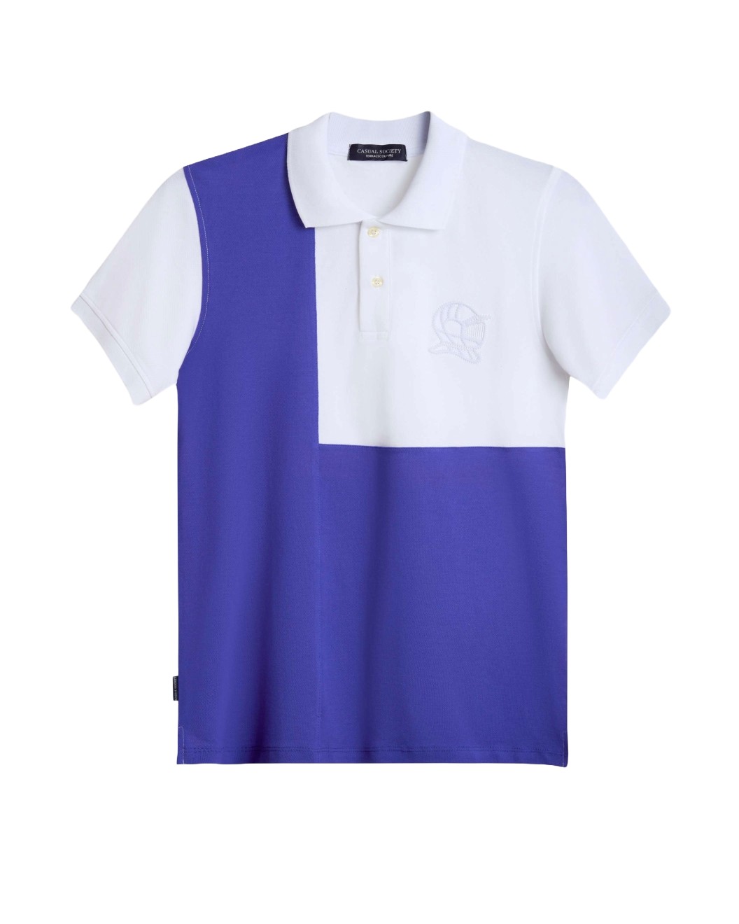 Men's Navy Pique Polo, with Blue and White Panels and Casual Society Logo