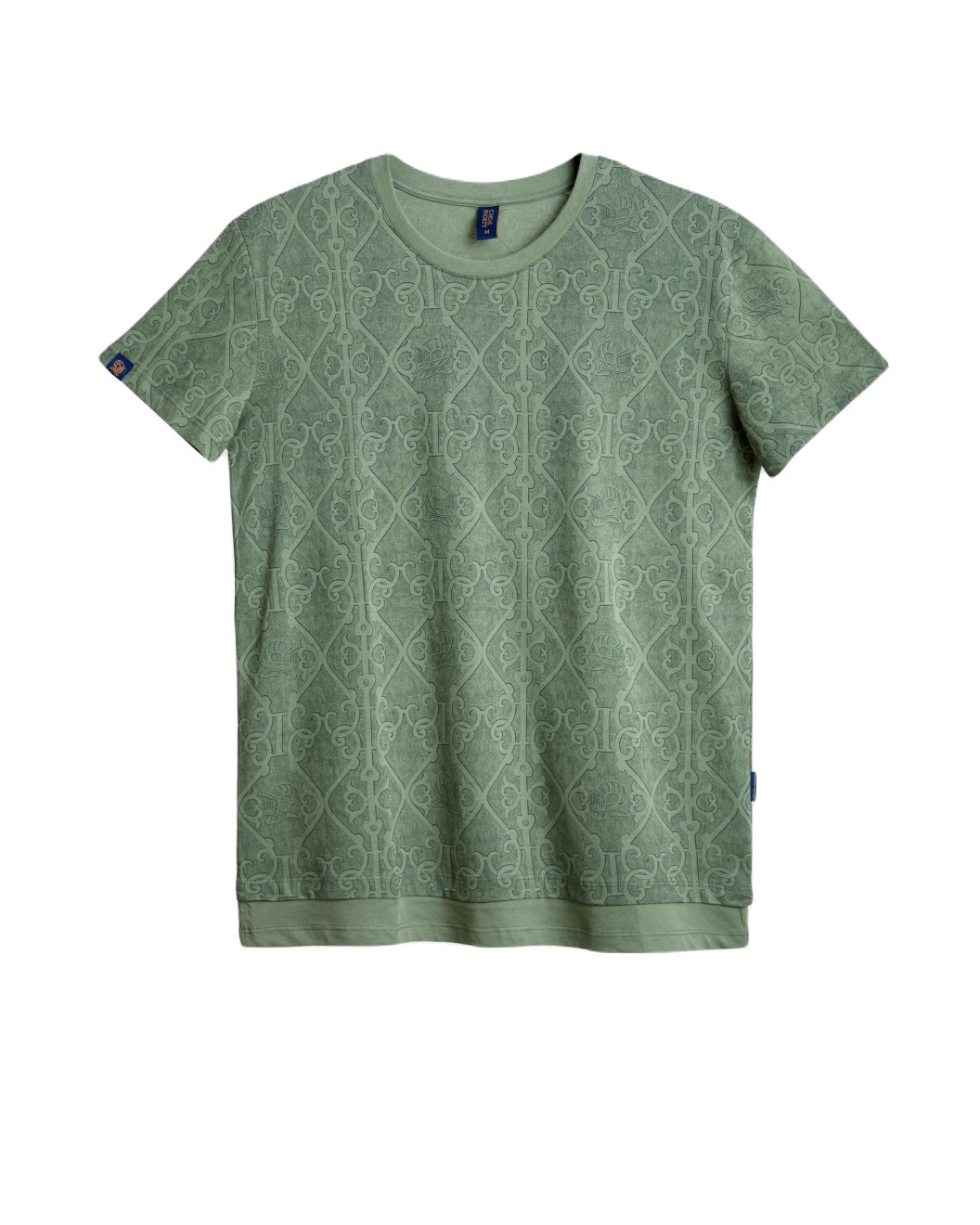 Men's Olive Green Jersey T-Shirt, Feat Casual Society Barouque Geometric All-Over Print